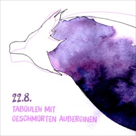 Illustrierte Aubergine, Speisekarte für die Minibar 