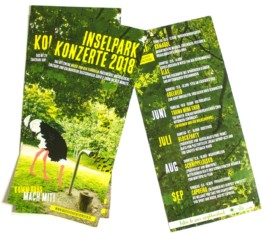 Illustrierter Veranstaltungsflyer für Inselparkkonzerte