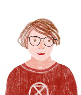 Diese Illustration zeigt eine junge Frau mit einem Extinction-Rebellion-T-Shirt. Es handelt sich um eine illustrierte Persona für das Sinus Mileu der Expeditiven. Die Illustration wurde von Studio Ranokel für das HHlab in Hamburg illustriert.