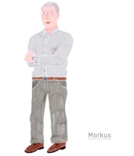 Diese Illustration zeigt einen Mann in Hemd und Stoffhose. Es handelt sich um eine illustrierte Persona für das Sinus Mileu der Liberal Intellektuellen. Die Illustration wurde von Studio Ranokel für das HHlab in Hamburg illustriert.