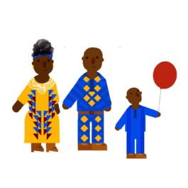 Illustration einer Familie im Afrochic