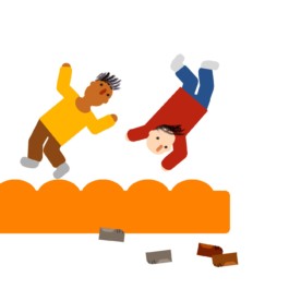 Illustration von Kindern auf einer Hüpfburg