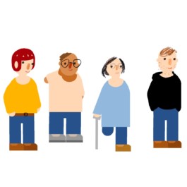 Illustration einer Gruppe von Menschen mit Behinderung auf Ausflug