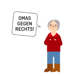 Diese Illustration von Studio Ranokel zeigt eine Oma gegen Rechts.